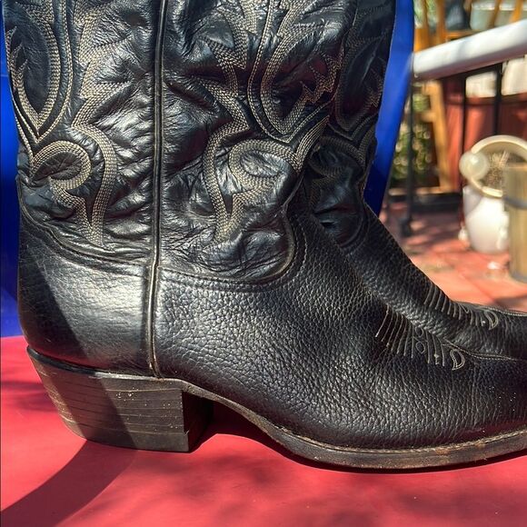 Tony Lama Black Leather Cowboy Boots with Embroidered Design Style 6904 Size 9 D - Picture 12 of 16